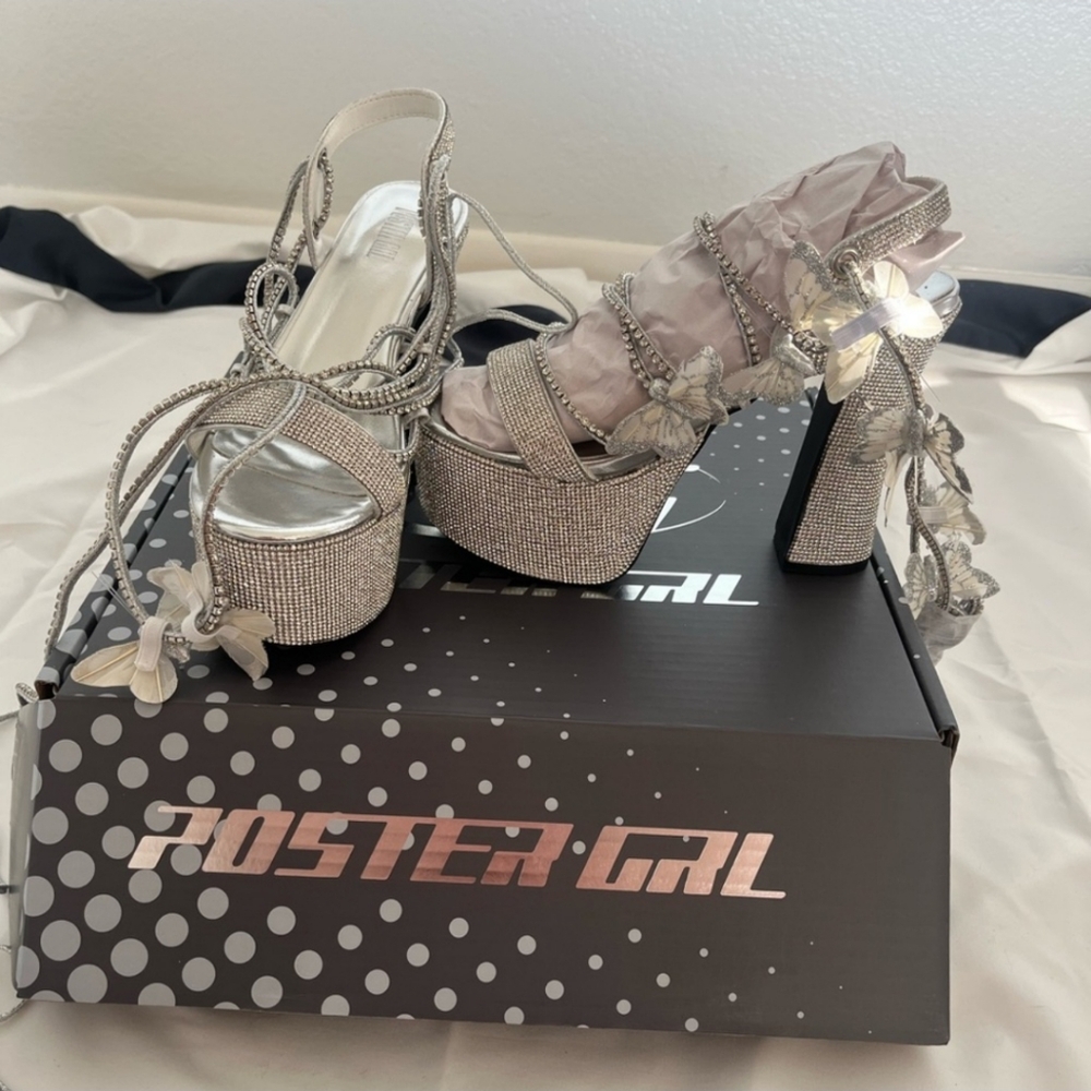 Dolls Kill × Poster Girl Rhinestone & Butterfly Platform Heels (8) No Box
